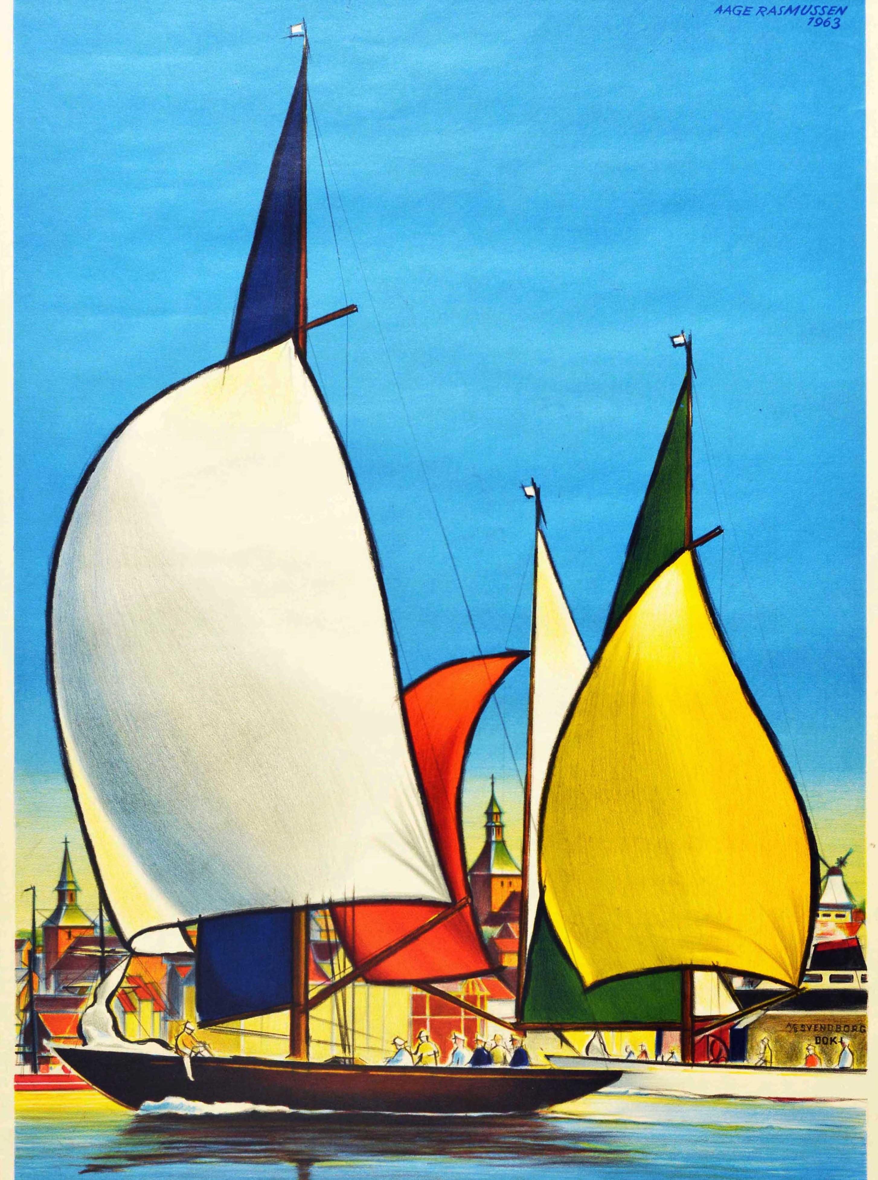 Mid-20th Century Original Vintage Travel Poster Svendborg Danmark Sailing Pleasure Boat Denmark