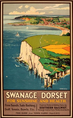 Original Vintage Travel Poster Swanage Dorset For Sunshine And Health Patten