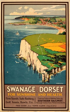 Original Vintage Travel Poster Swanage Dorset For Sunshine And Health Patten