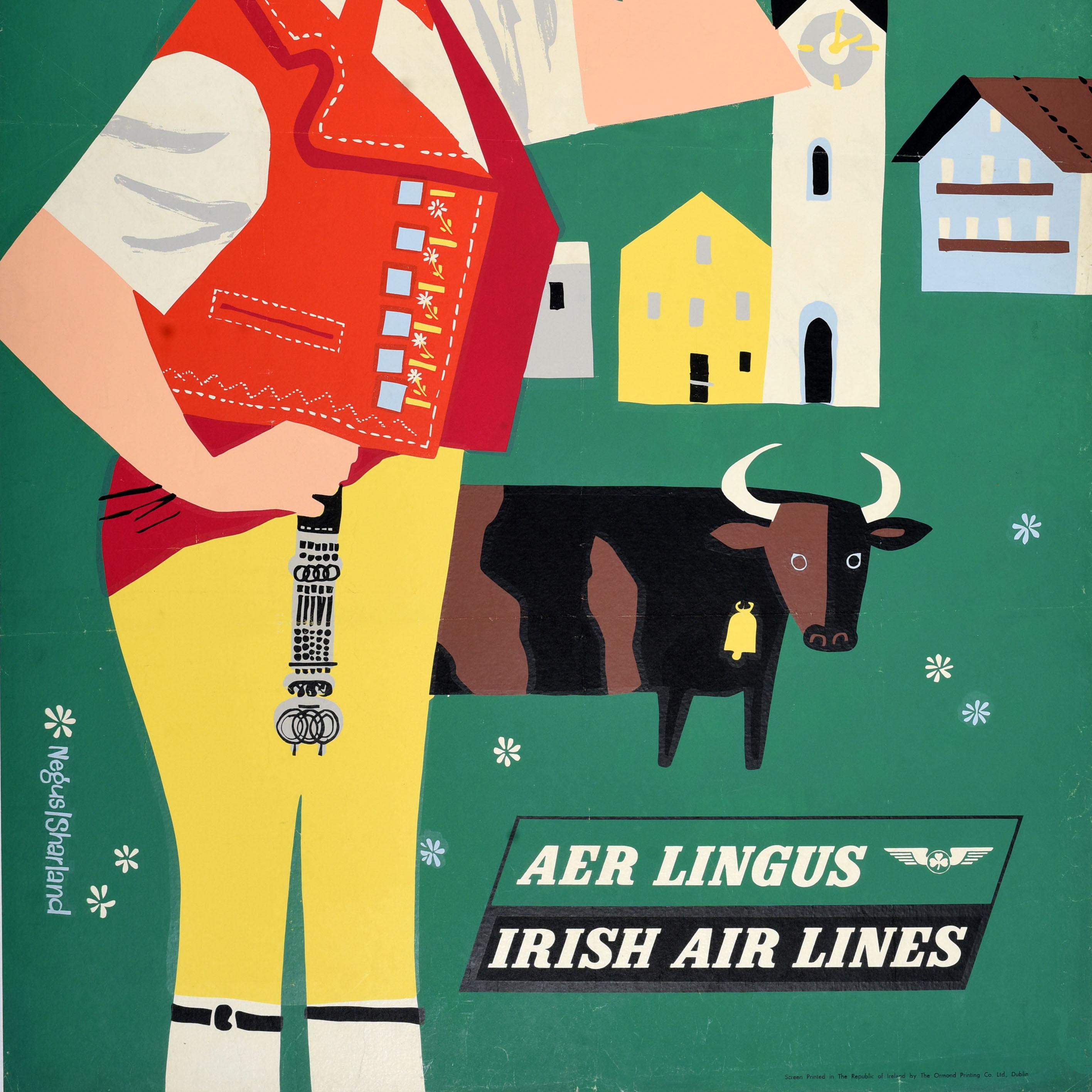 Mid-20th Century Original Vintage Travel Poster Switzerland By Viscount Aer Lingus Irish Airlines For Sale