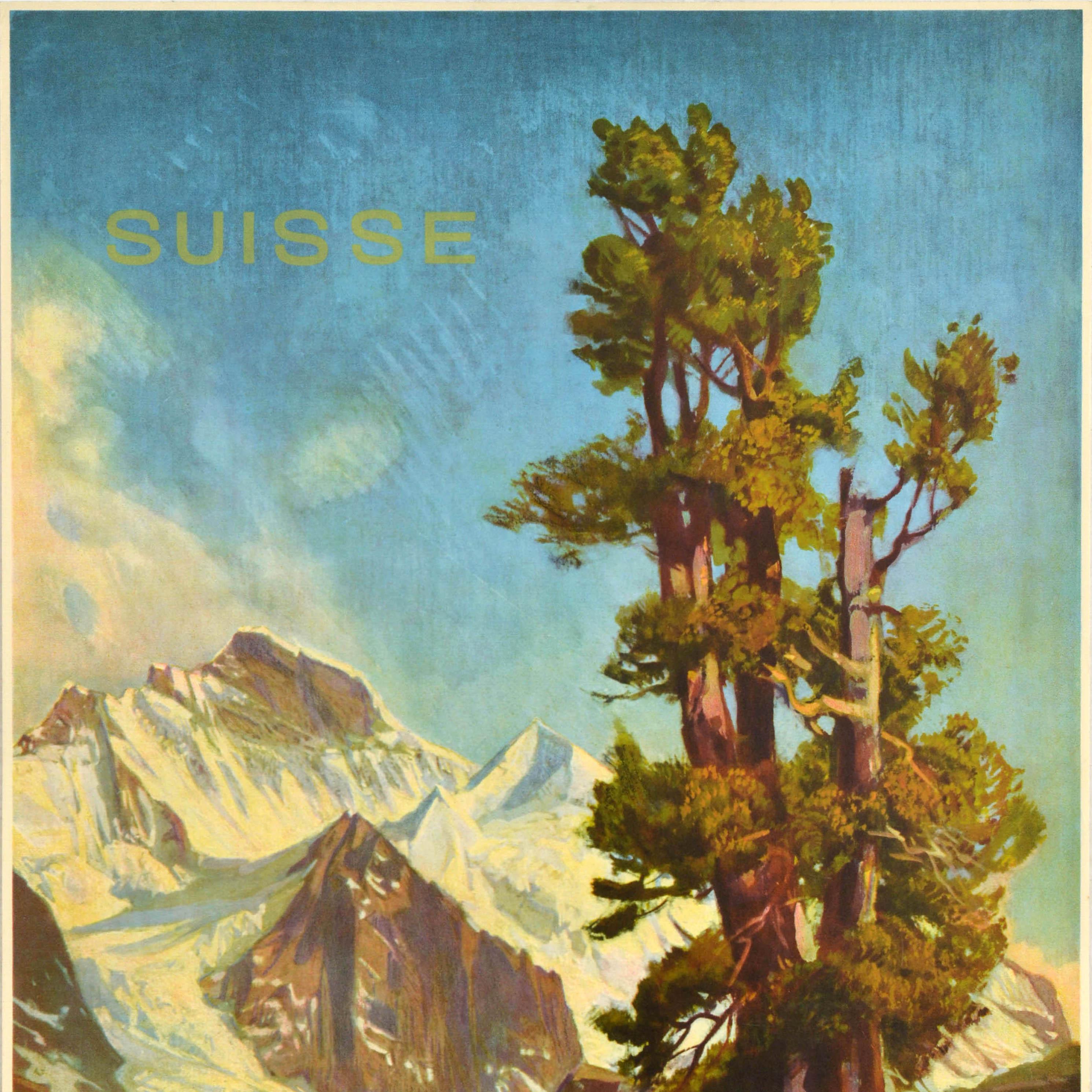 Svizzero Poster di viaggio originale d'epoca Svizzera Wengernalp Ferrovia Klein Scheidegg in vendita