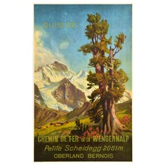 Poster di viaggio originale d'epoca Svizzera Wengernalp Ferrovia Klein Scheidegg