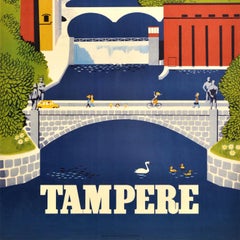 Original Vintage Cartel de Viaje Tampere Finlandia Rolf Christianson Suomi Nórdico