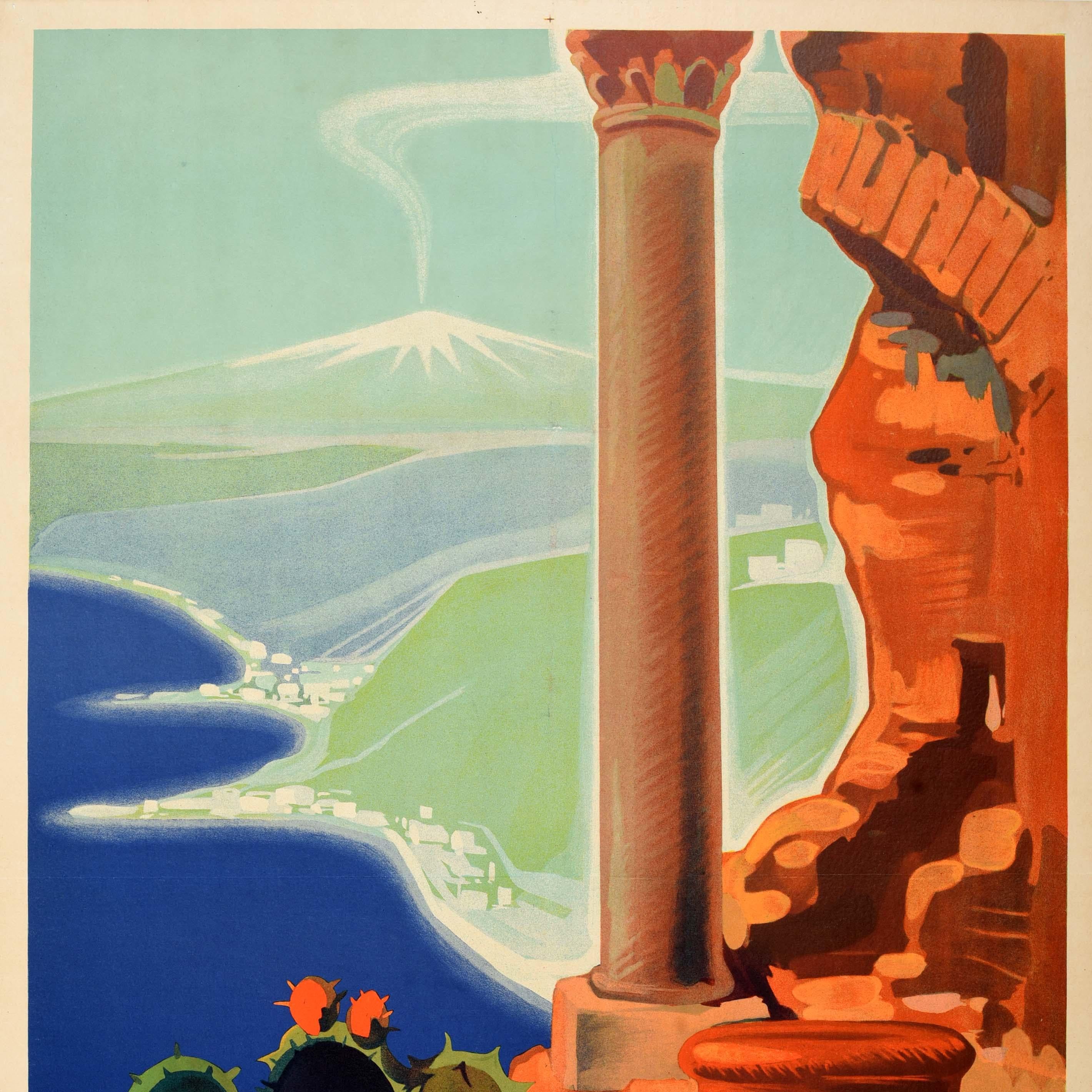 Italiano Poster di viaggio originale d'epoca Taormina Sicilia ENIT Italia Etna V.I.I. in vendita