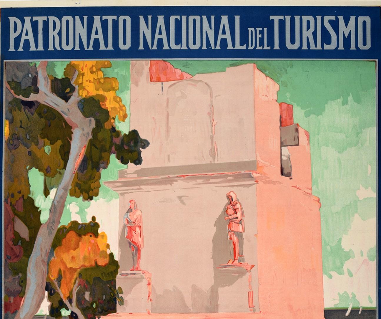 Spanish Original Vintage Travel Poster Tarragona Roman Monuments Torre De Los Escipiones For Sale