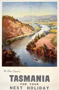 Original Vintage Travel Poster Tasmania River Derwent Australia James Northfield