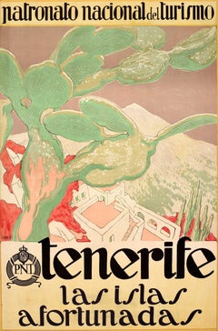 Original Vintage Travel Poster Tenerife Islands Spain Las Islas Afortunadas PNT