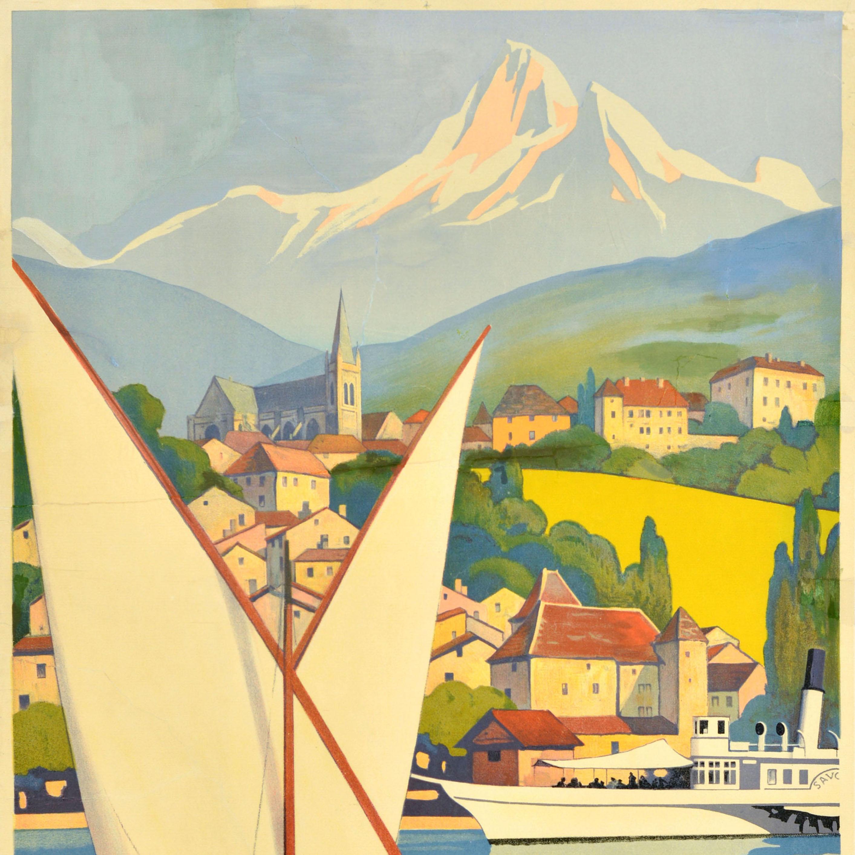French Original Vintage Travel Poster Thonon Les Bains PLM Roger Broders Art Deco For Sale