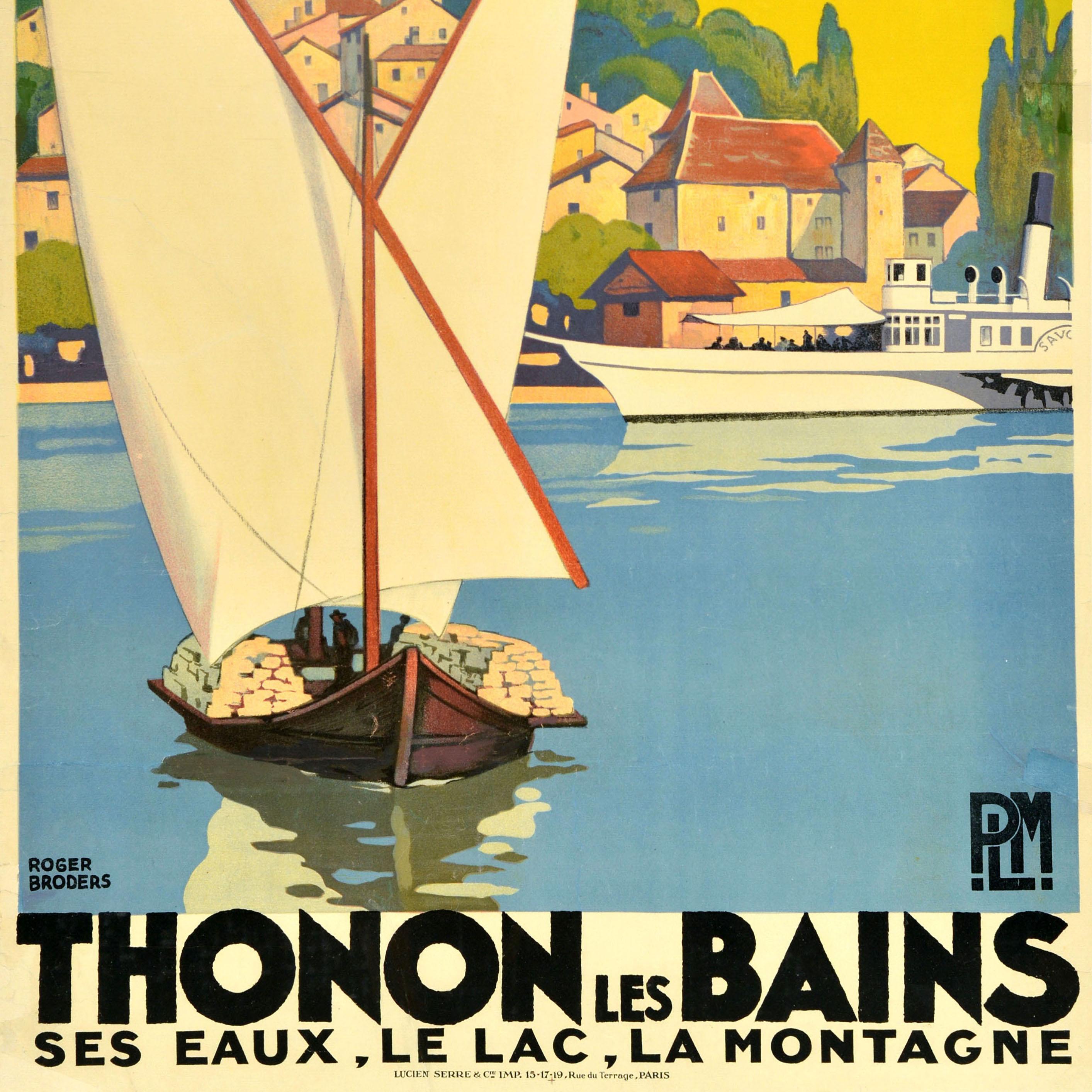 Original Vintage Travel Poster Thonon Les Bains PLM Roger Broders Art Deco In Fair Condition For Sale In London, GB