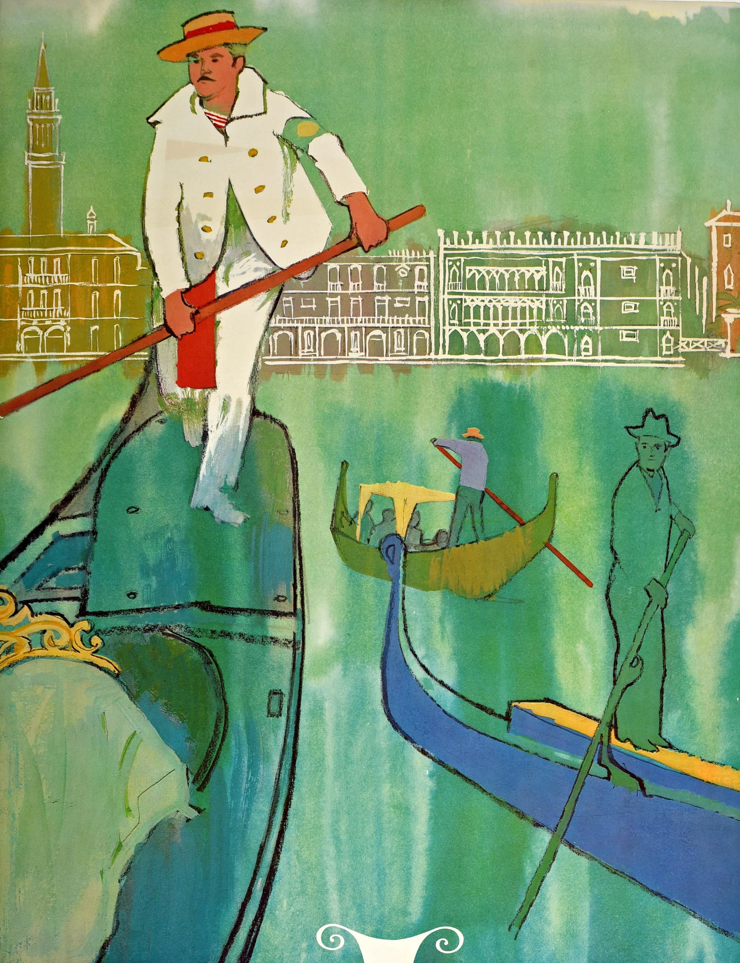 Original Vintage Travel Poster To Italy Via Sabena Airlines Venice Canal Gondola In Good Condition For Sale In London, GB