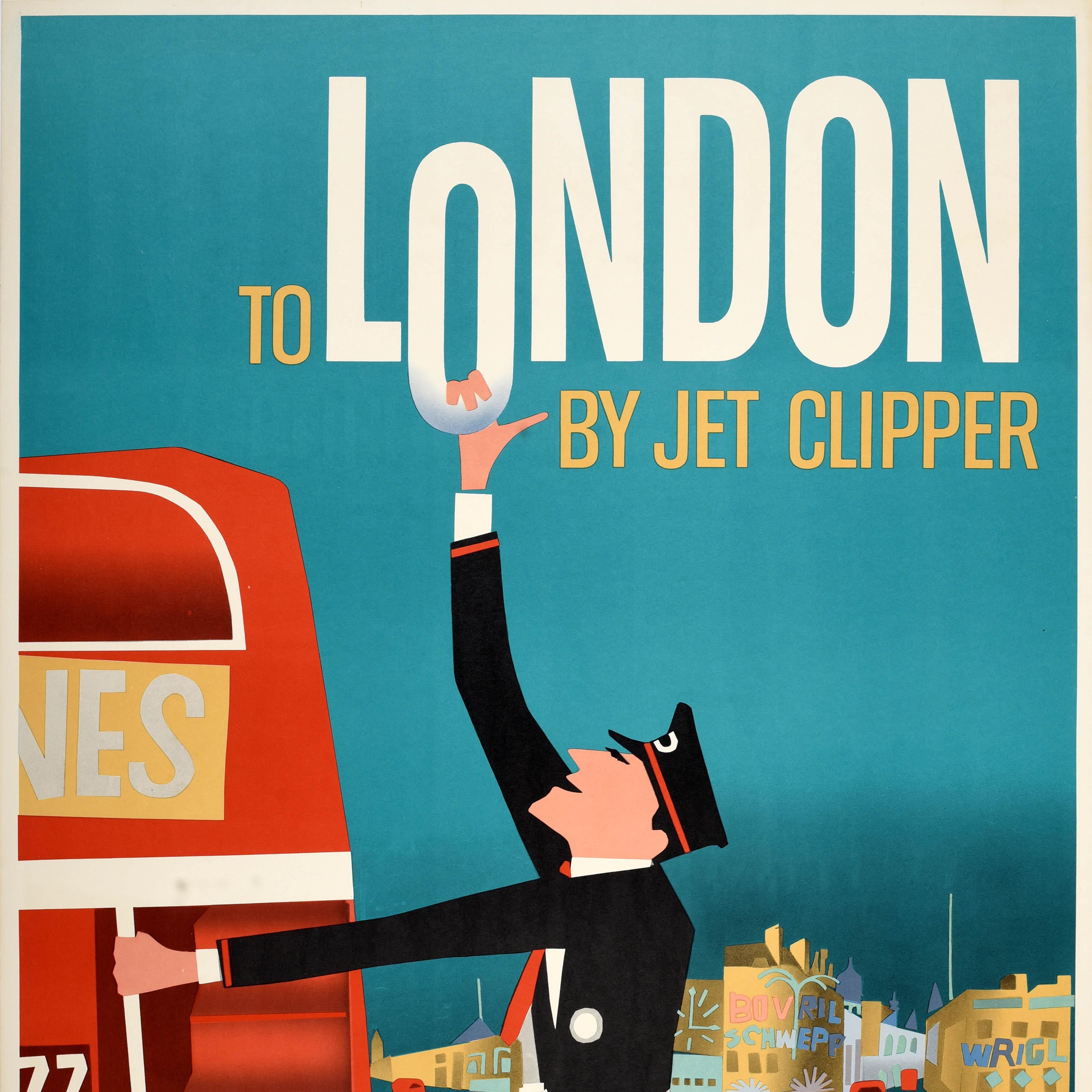 Original Vintage Reiseplakat nach London mit Jet Clipper Pan American Airway (Moderne der Mitte des Jahrhunderts) im Angebot