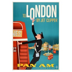 Original Vintage Travel Poster To London By Jet Clipper Pan American Airway
