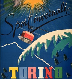 Original Vintage Travel Poster Torino Winter Sports Campagnoli Alps Mountains