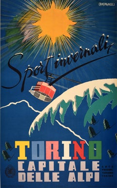 Original Vintage Travel Poster Torino Winter Sports Campagnoli Alps Mountains