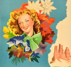 Poster di viaggio originale d'epoca Trentino Dolomiti Le tue vacanze in Italia Romoli