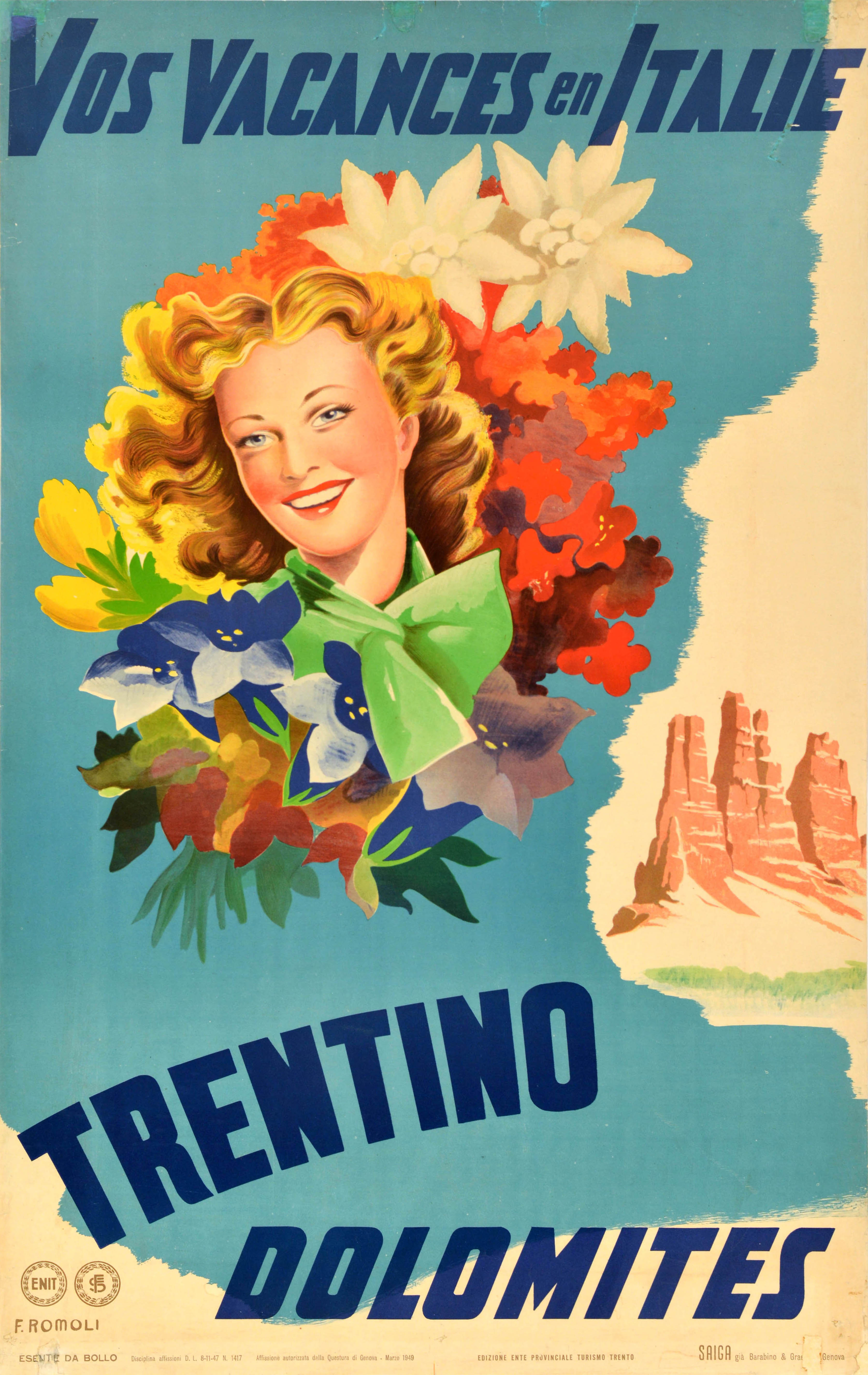 Original Vintage Travel Poster Trentino Dolomites Your Holidays In Italy Romoli