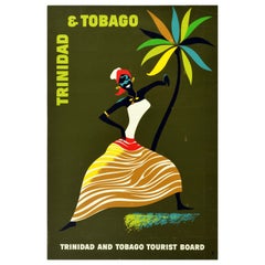 Poster di viaggio originale d'epoca Trinidad e Tobago Isole Caraibiche Ballerina Arte