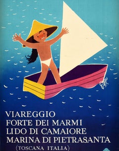 Original Vintage Travel Poster Tuscany Italy Viareggio Forte Dei Marmi ENIT