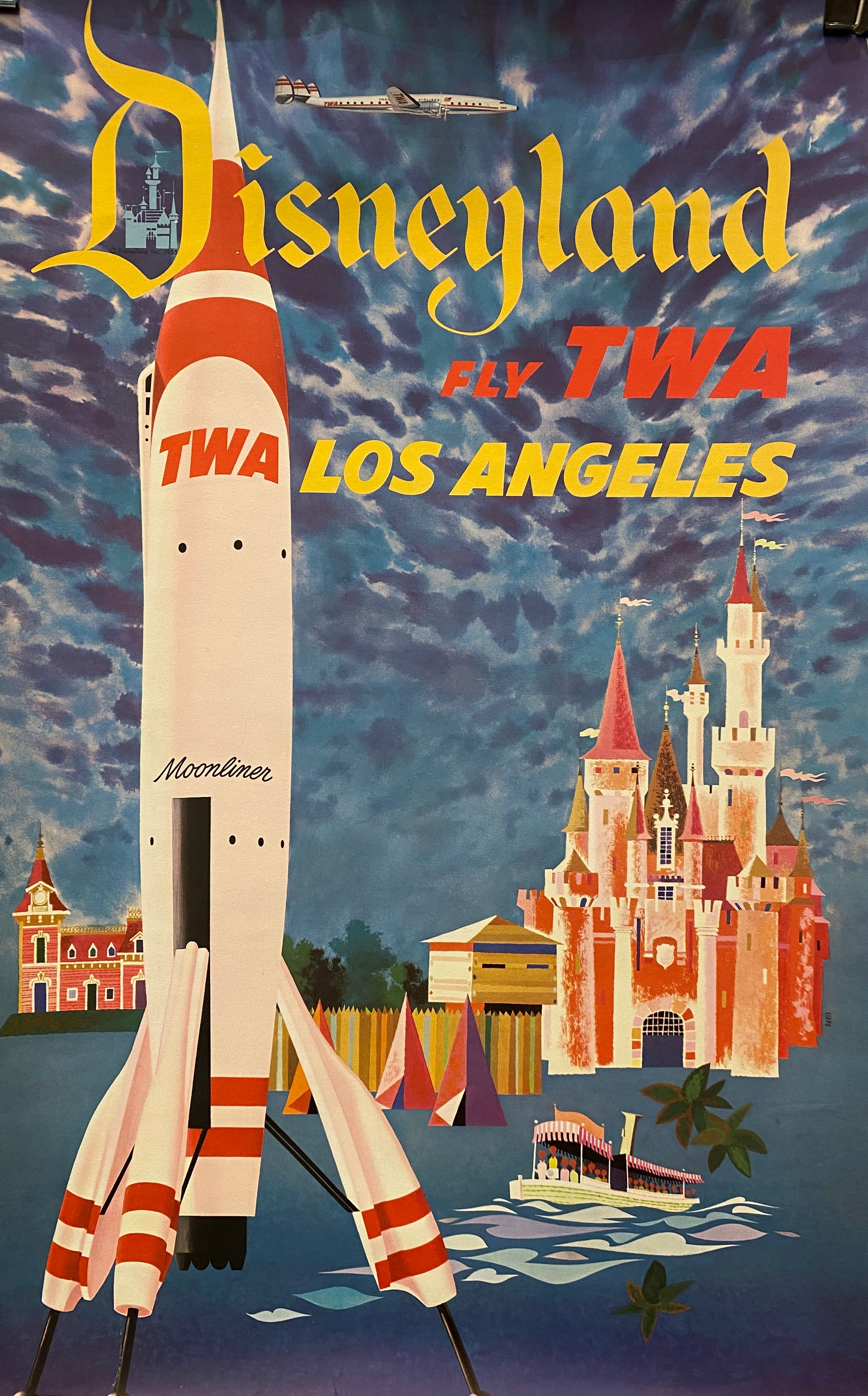 Original-Vintage-Reiseplakat, „TWA Disney“, um 1955, von David Klein