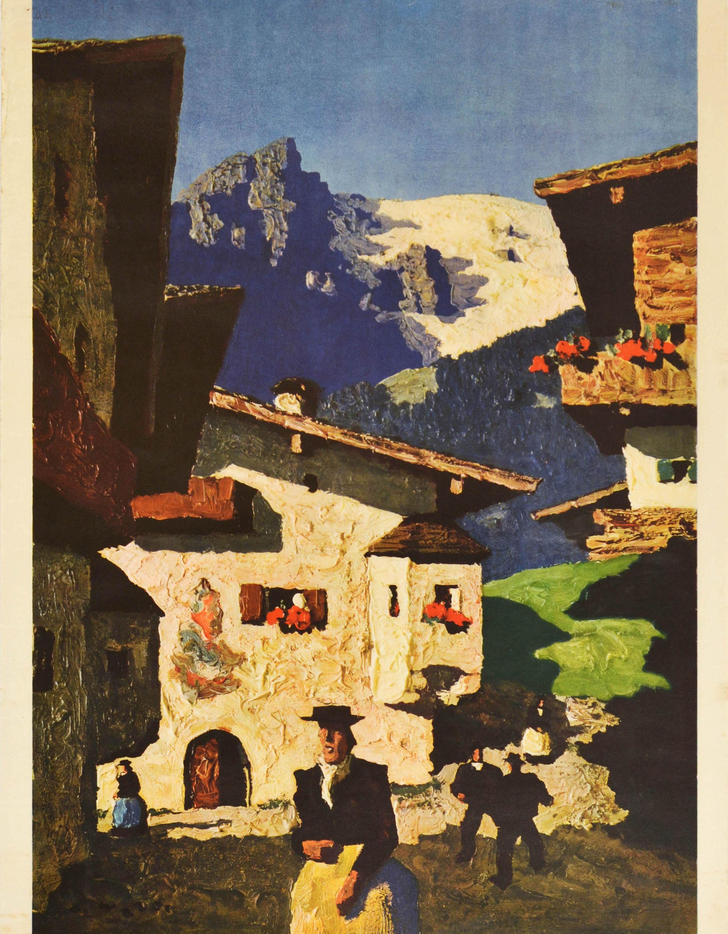 Original Vintage Travel Poster Tyrol Kitzbuhel Austria Alps Ski Resort Painting In Good Condition For Sale In London, GB