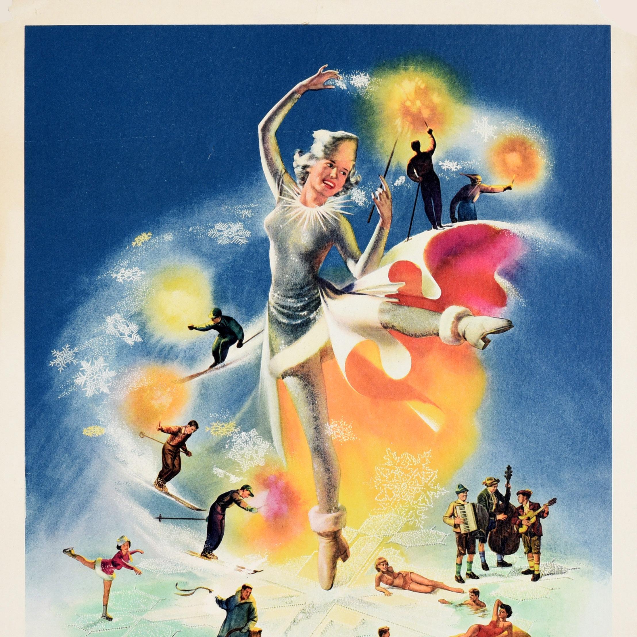 Americano Poster di viaggio originale d'epoca della Union Pacific Railway Sun Valley Idaho Ski USA in vendita