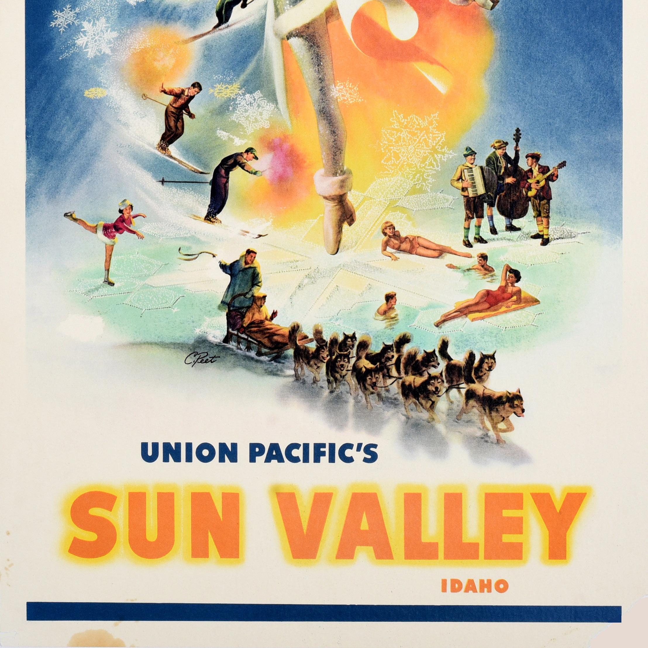 Poster di viaggio originale d'epoca della Union Pacific Railway Sun Valley Idaho Ski USA In condizioni buone in vendita a London, GB