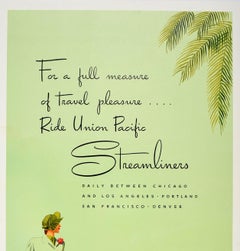 Original Vintage Travel Poster Union Pacific Streamliners Coach Pullman Railroad