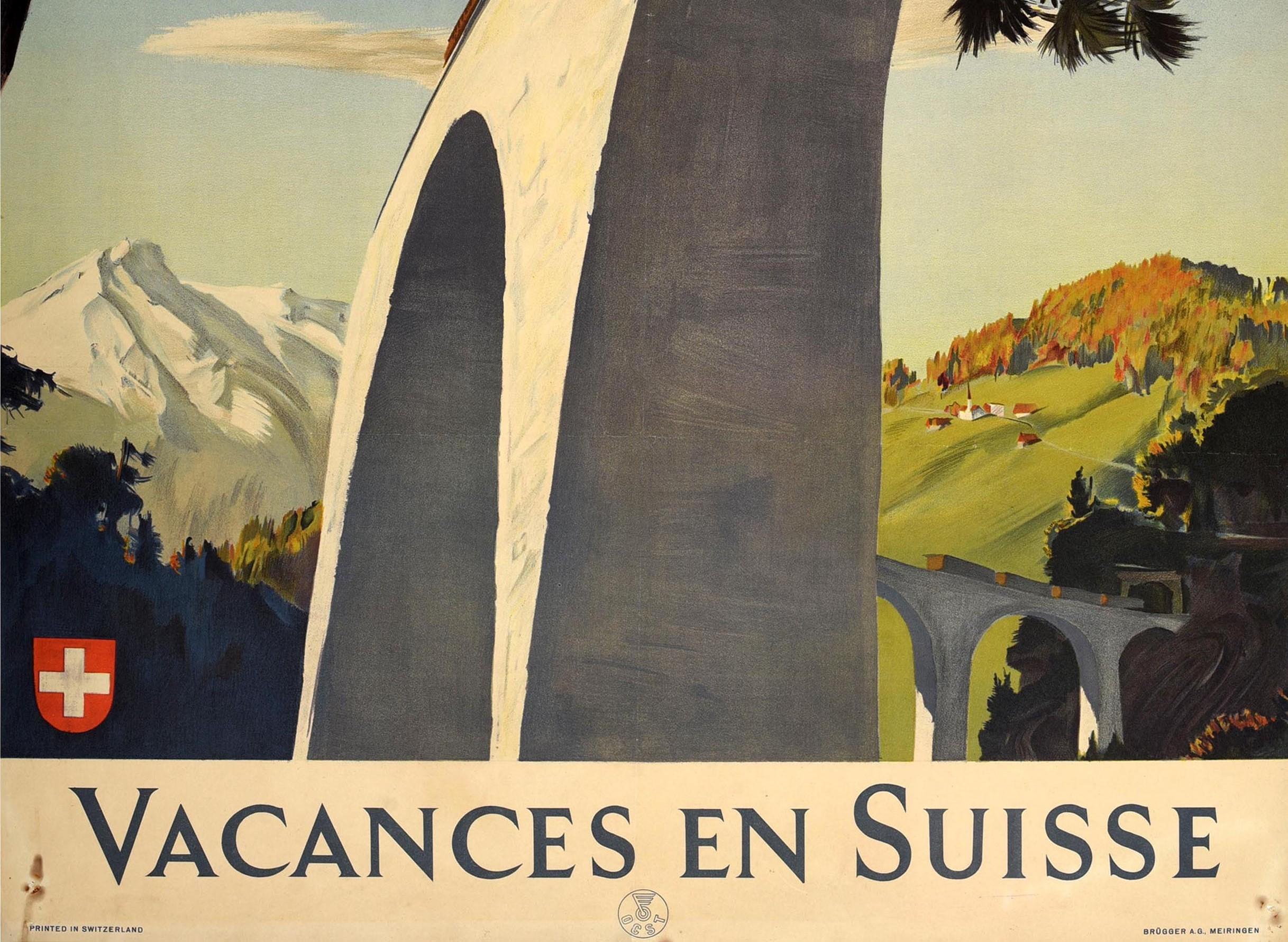 Original Vintage Travel Poster Vacances En Suisse Switzerland Holiday Swiss Alps In Good Condition In London, GB