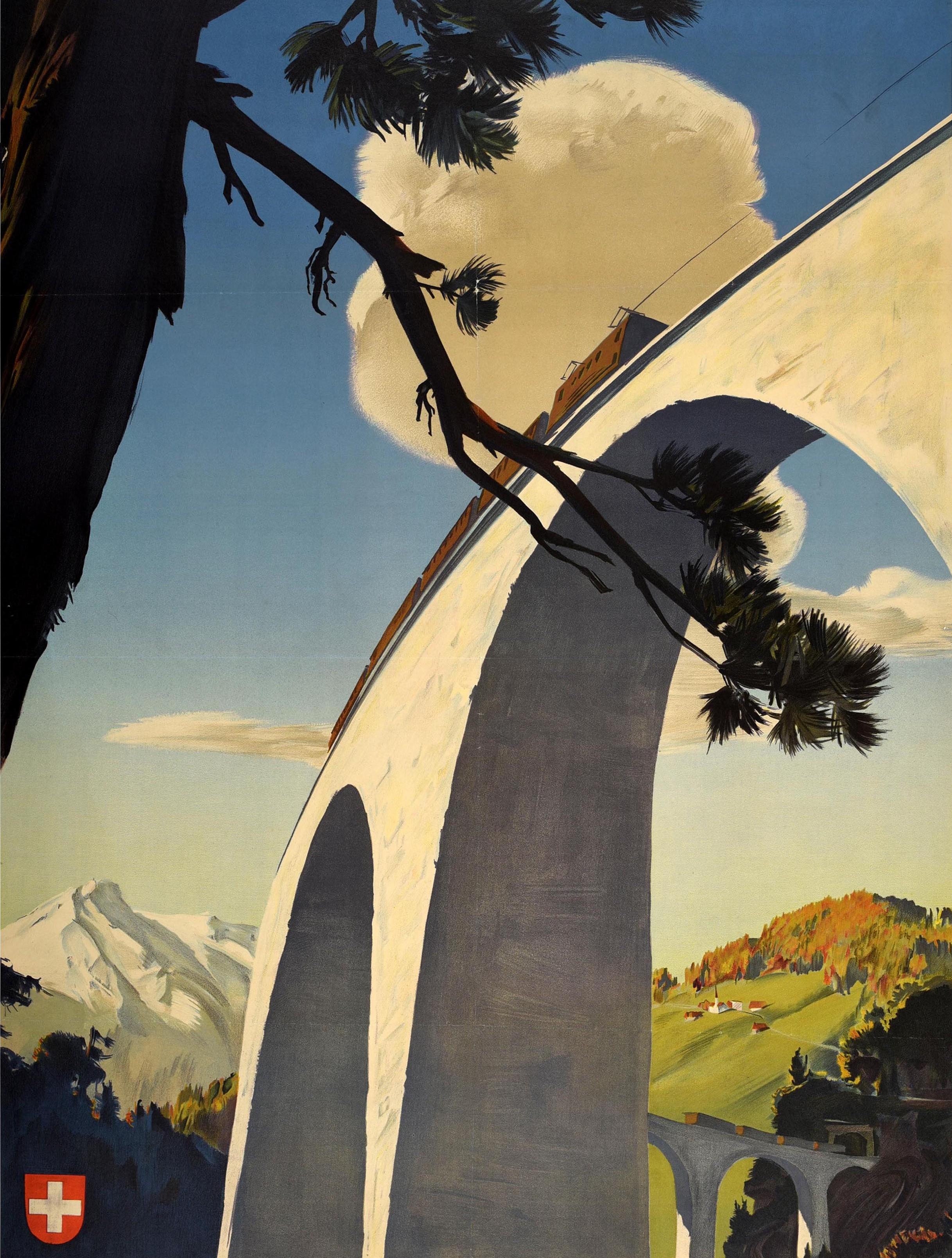 Mid-20th Century Original Vintage Travel Poster Vacances En Suisse Switzerland Holiday Swiss Alps
