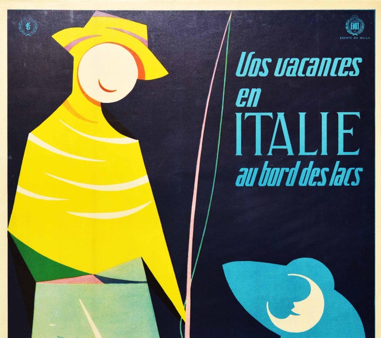Italian Original Vintage Travel Poster Vacances Italie Lake Holiday Italy Fishing Boat For Sale