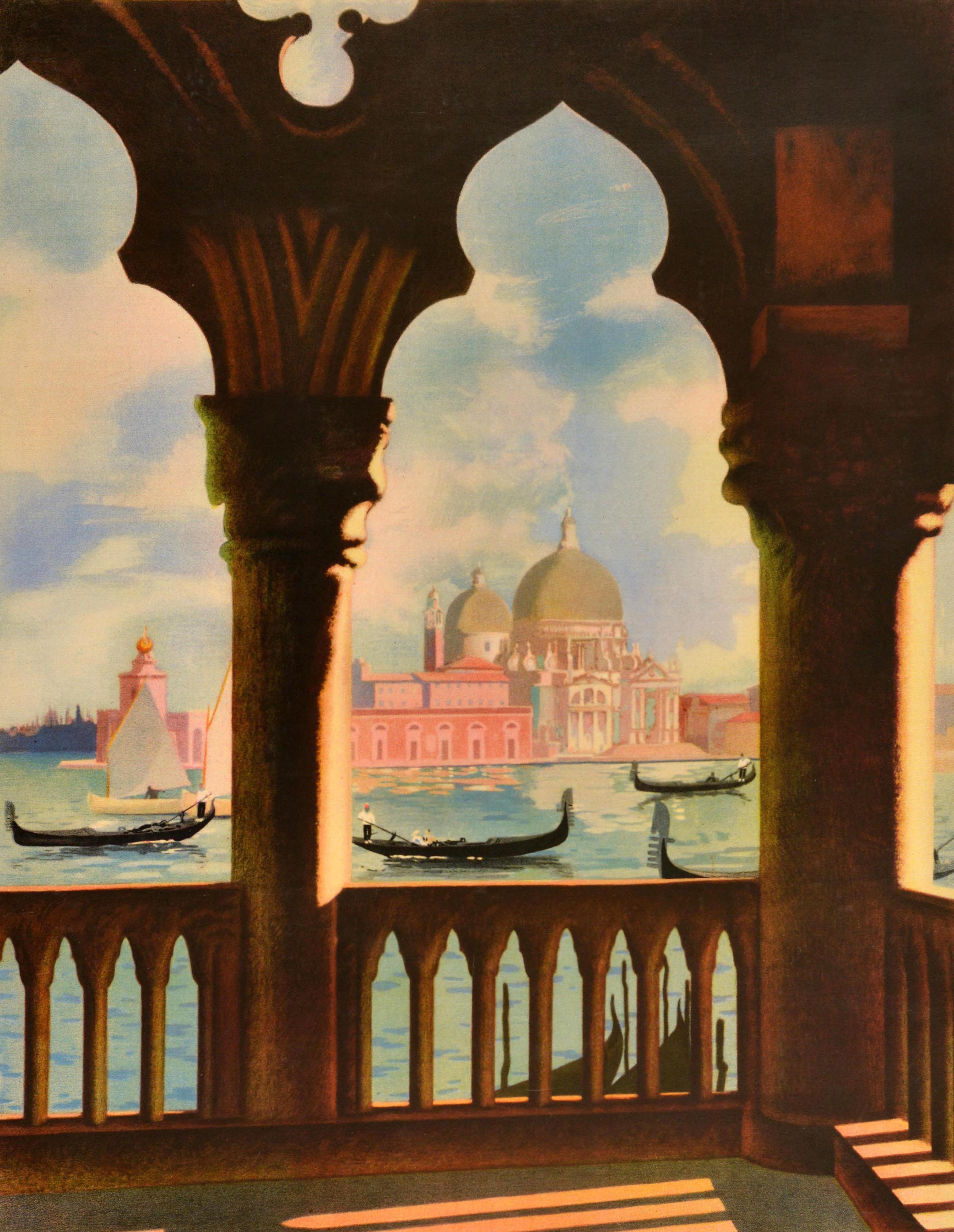 Poster di viaggio originale d'epoca pubblicato dall'Ente Nazionale Italiano per il Turismo ENIT che pubblicizza la città di Venezia, in Italia, con una vista panoramica della famosa cupola della storica Basilica di Santa Maria della Salute / Santa
