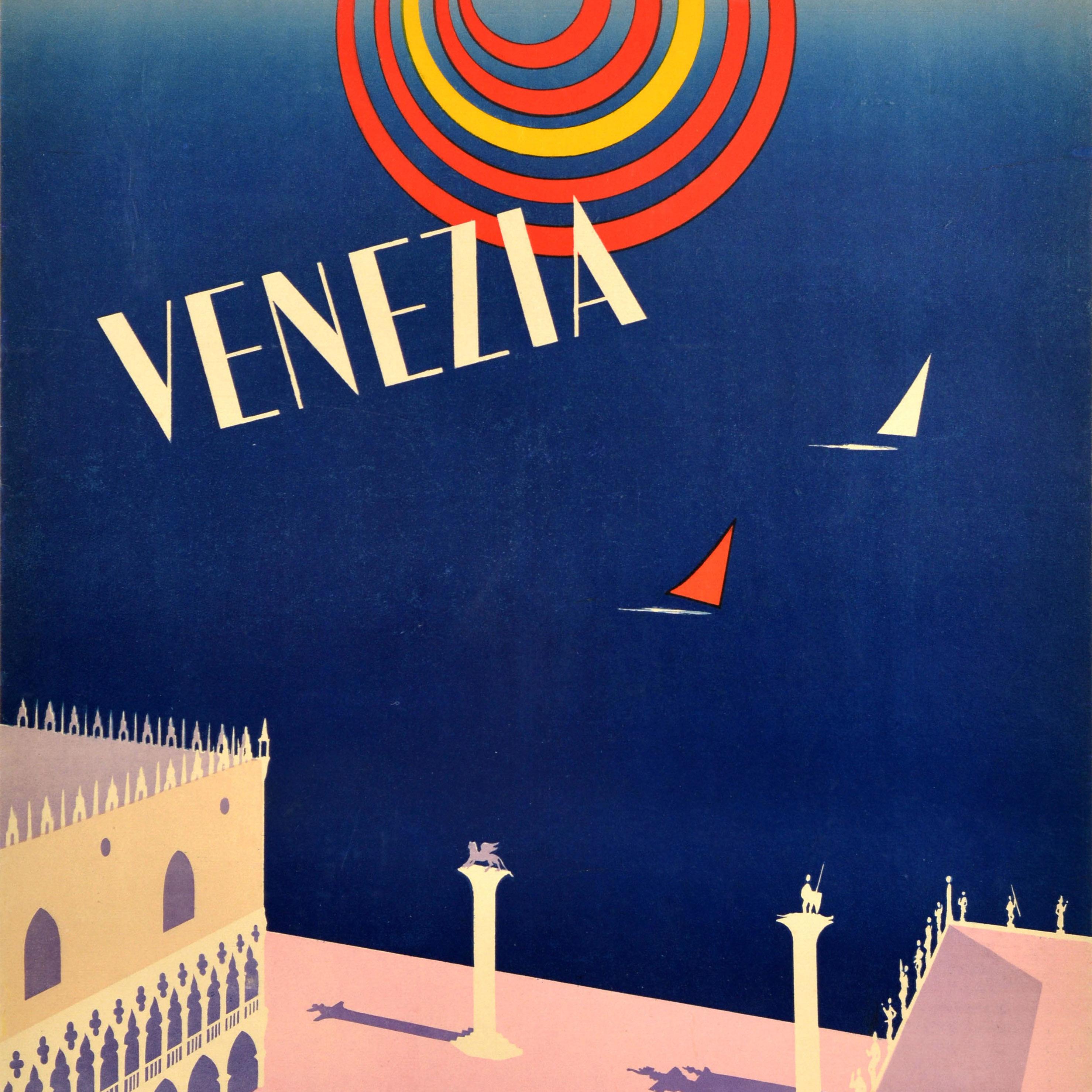 Original Vintage Travel Poster Venezia Lido Venice Italy Piazza San Marco Italia In Good Condition For Sale In London, GB