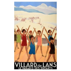 Original Vintage Travel Poster Villard De Lans French Alps Ski Children Paradise