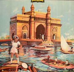 Cartel de Viaje Vintage Original Visit Bombay Pleasure Business Mumbai India