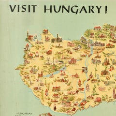 Original Vintage Travel Poster Visit Hungary Ibusz Map Budapest Magyarorszag