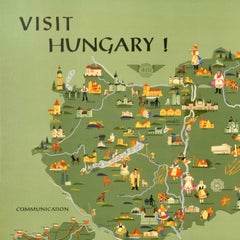 Original-Vintage-Reiseplakat, Besuch Ungarn, Bildkarte Budapester See Balaton