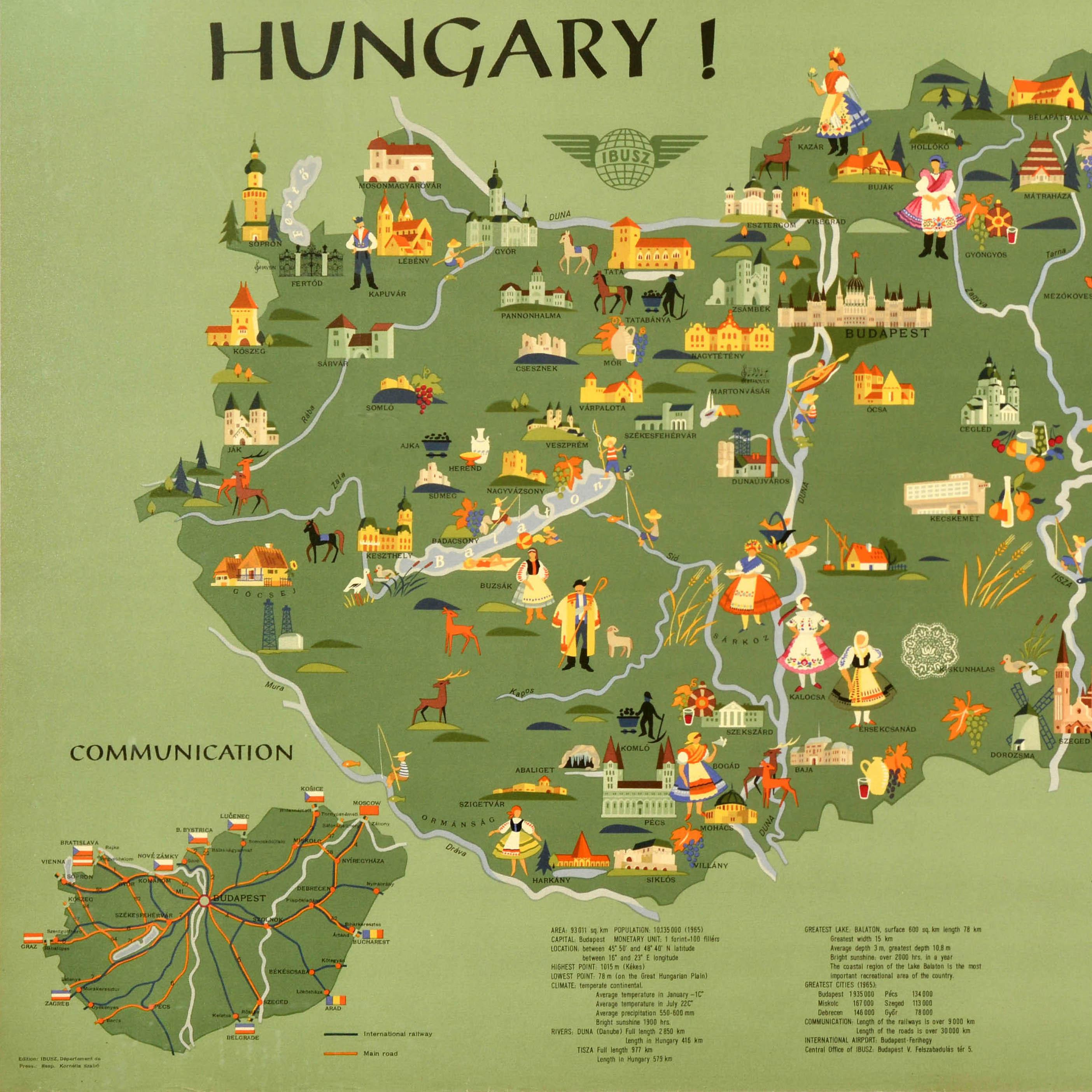 Original-Vintage-Reiseplakat, Besuch Ungarn, Bildkarte Budapester See Balaton im Zustand „Gut“ im Angebot in London, GB