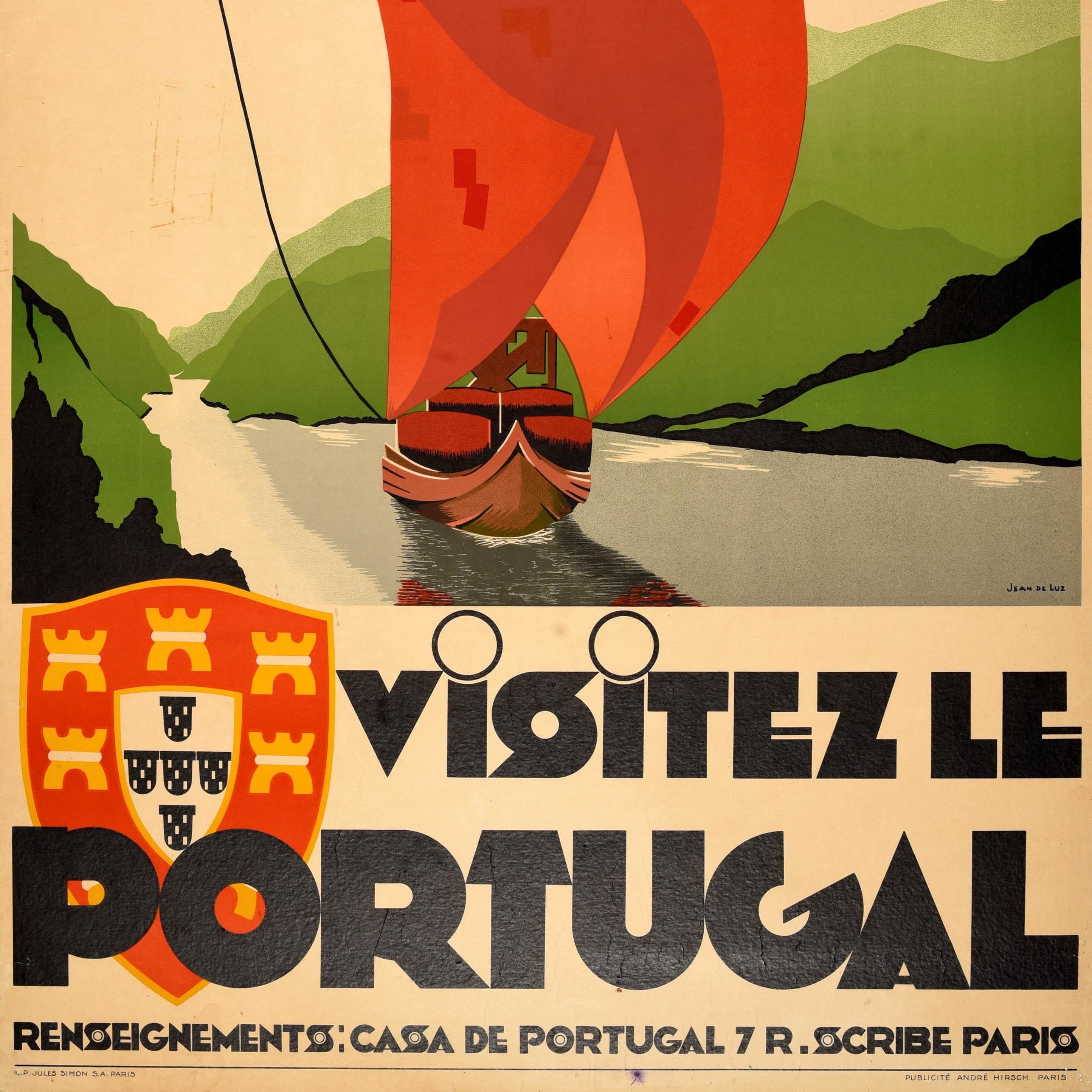 Poster di viaggio originale d'epoca Visita il Portogallo Yacht Barca a vela Quinas Portuguesa In condizioni buone in vendita a London, GB