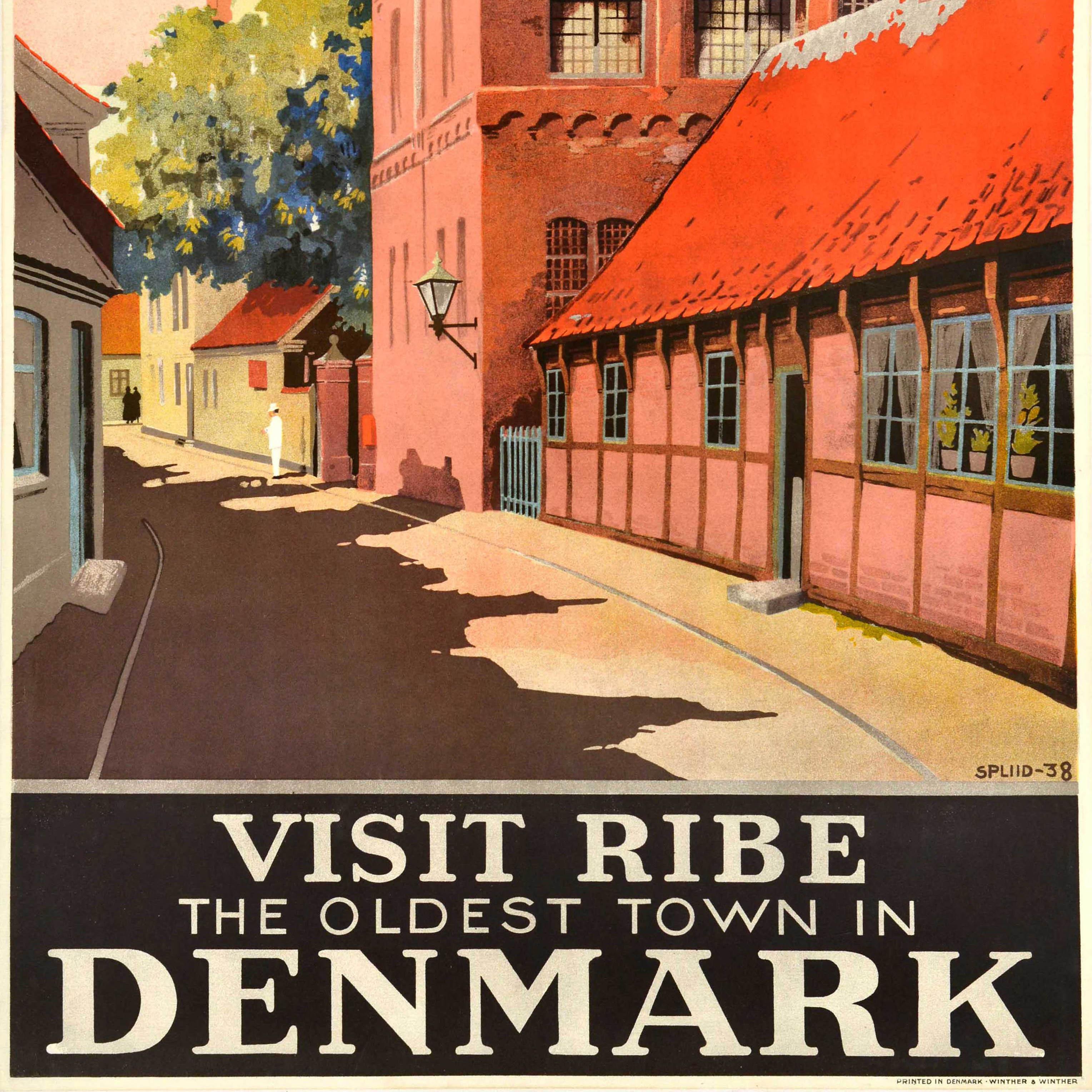 Original Vintage Travel Poster Visit Ribe Oldest Town In Denmark Hakon Spliid In Good Condition For Sale In London, GB