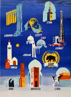 Poster di viaggio originale d'epoca per visitare gli Stati Arabi in Africa e Medio Oriente Design/One