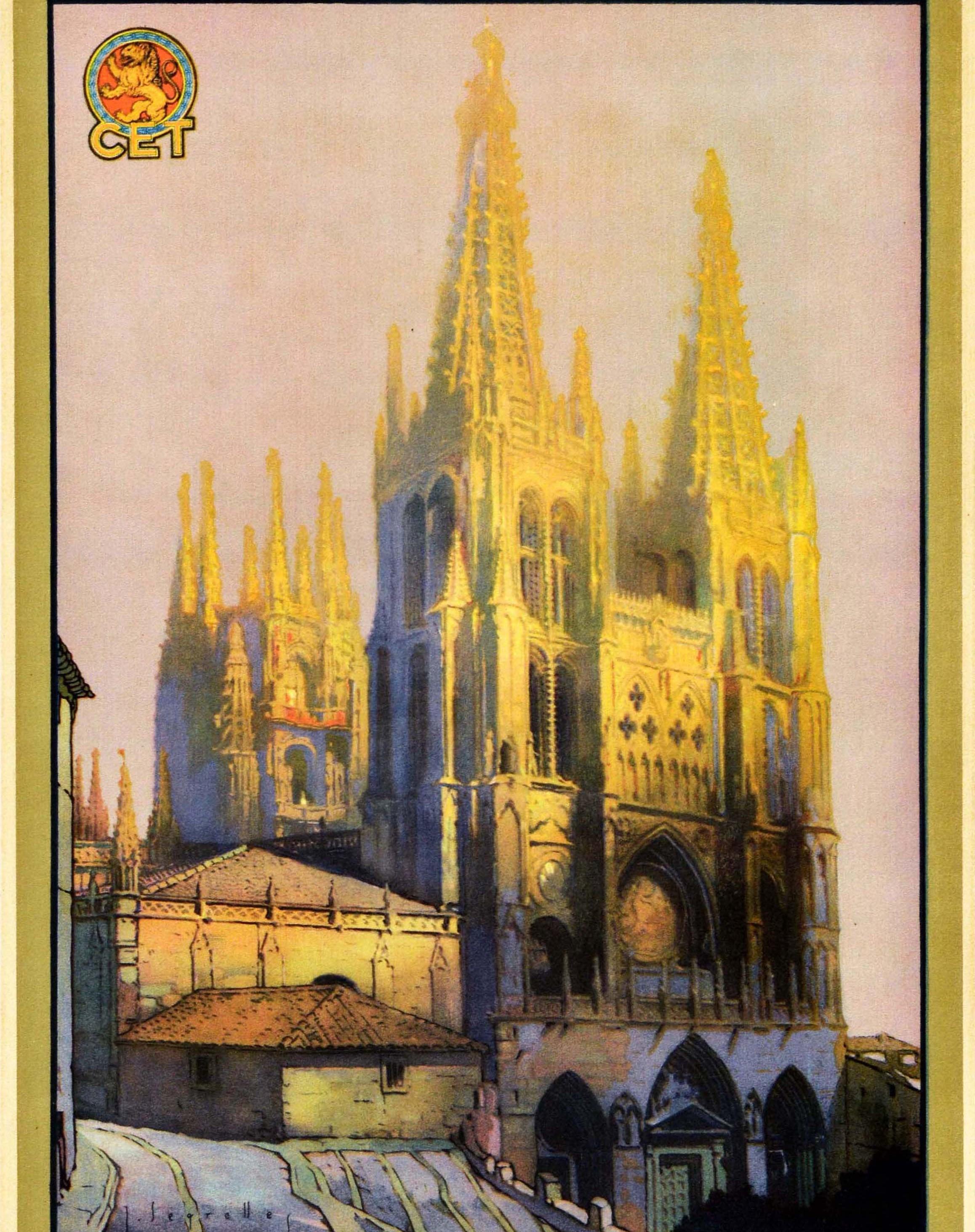 Spanish Original Vintage Travel Poster Visitad Burgos Cid Campeador Spain Cathedral City