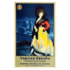 Original Antique Travel Poster Visitad Espana El Paraiso Spain Tourist Paradise