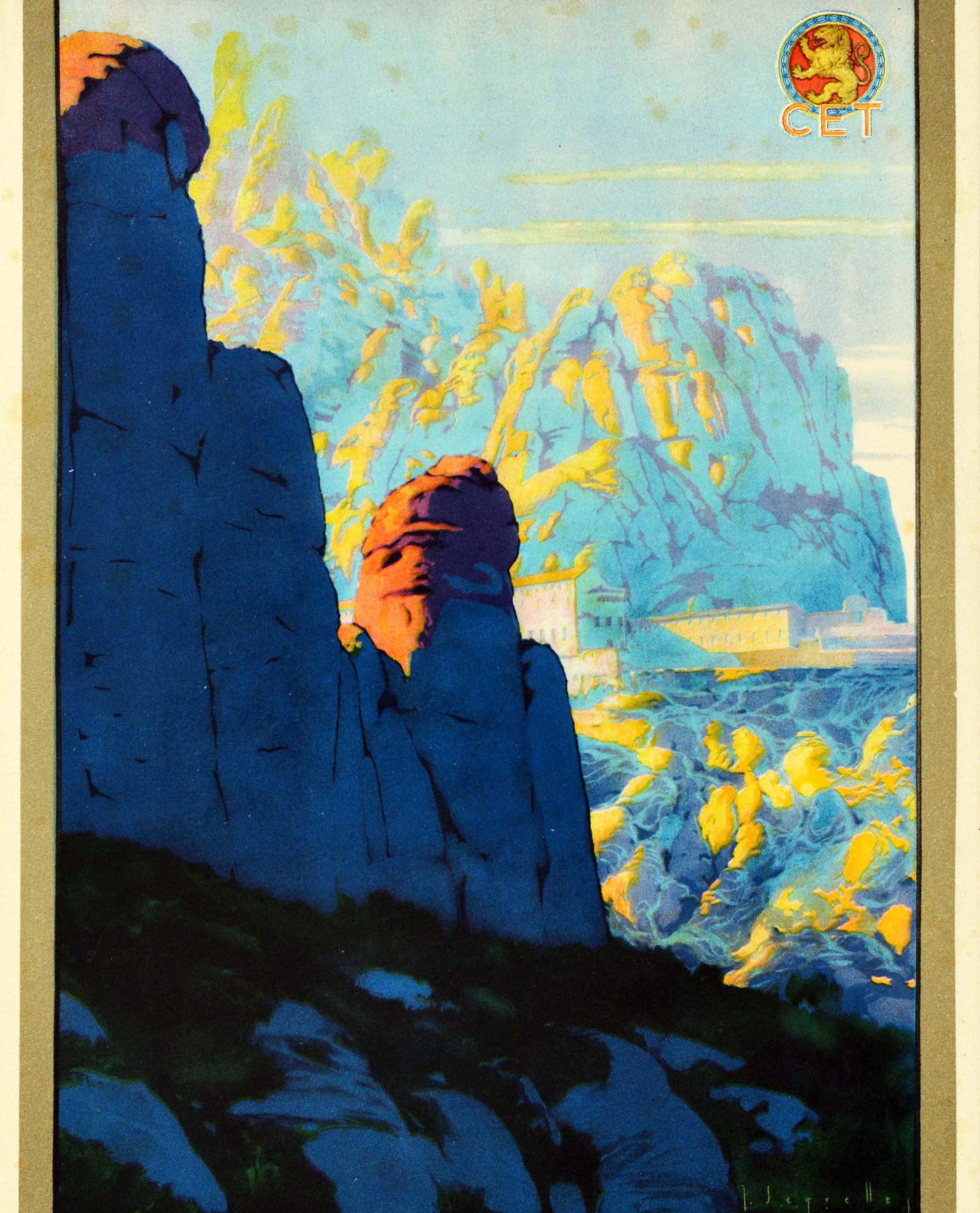Spanish Original Vintage Travel Poster Visitad Montserrat Mountain Abbey Poetry & Faith