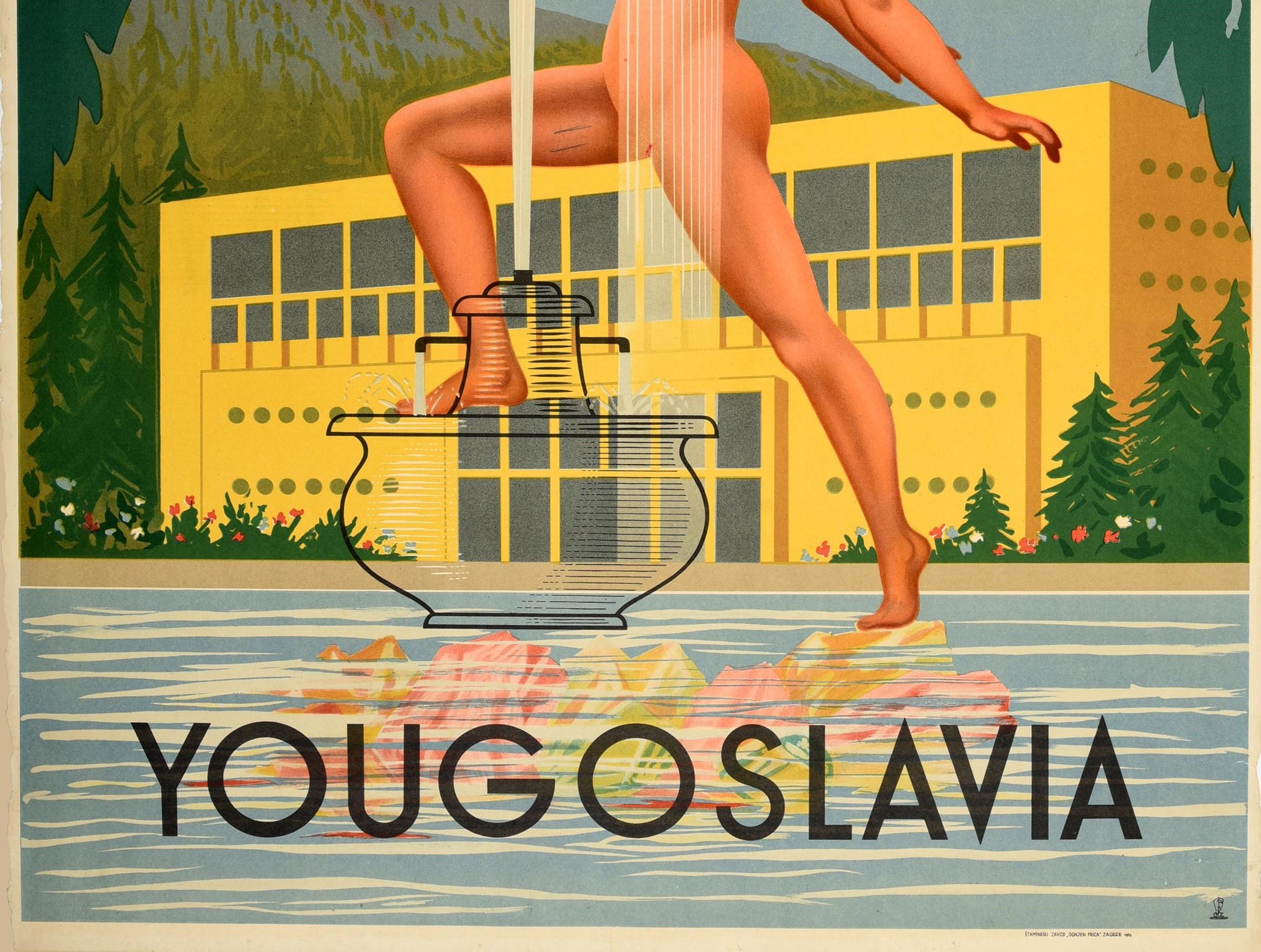 Serbe Affiche rétro originale de voyage Vrnjacka Banja Hot Springs Spa Town, Yugoslavia