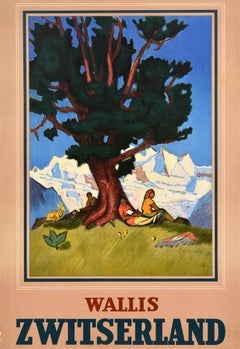 Original Vintage Travel Poster Wallis Zwitserland Erich Hermes Switzerland Swiss