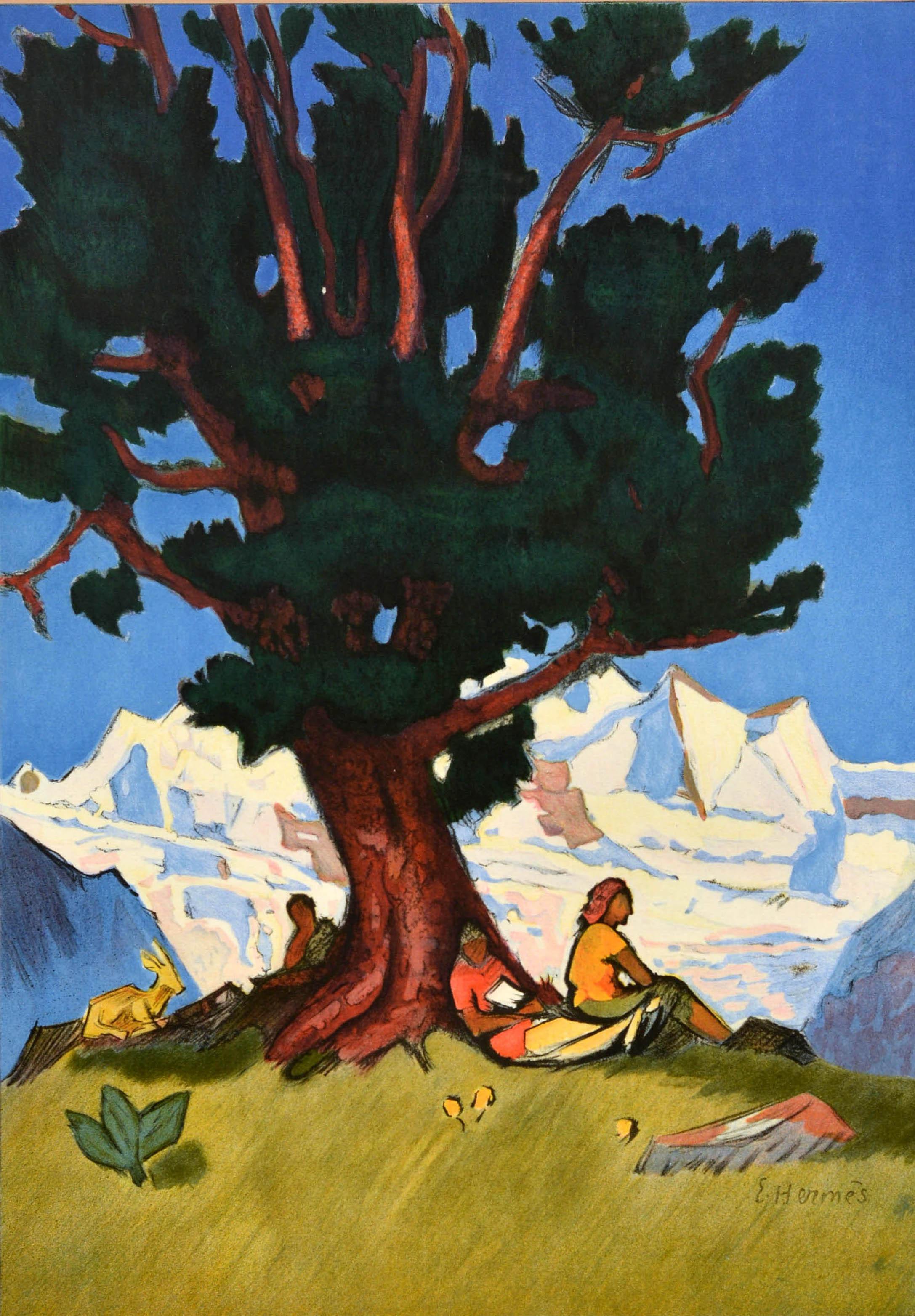 Original-Vintage-Reiseplakat Wallis Zwitserland Erich Hermes, Schweiz, Schweizer Schweiz, Schweizer (Mitte des 20. Jahrhunderts) im Angebot