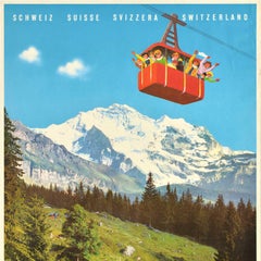 Original Vintage Travel Poster Wengen Cablecar Switzerland Jungfrau Bernese Alps