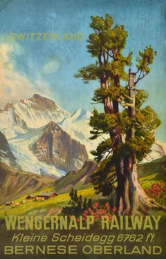 Original-Vintage-Reiseplakat Wengernalp, Eisenbahn, Kleine Scheidegg, Schweiz