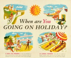 Poster di viaggio originale d'epoca When Are You Going On Holiday Vacation Xenia Art