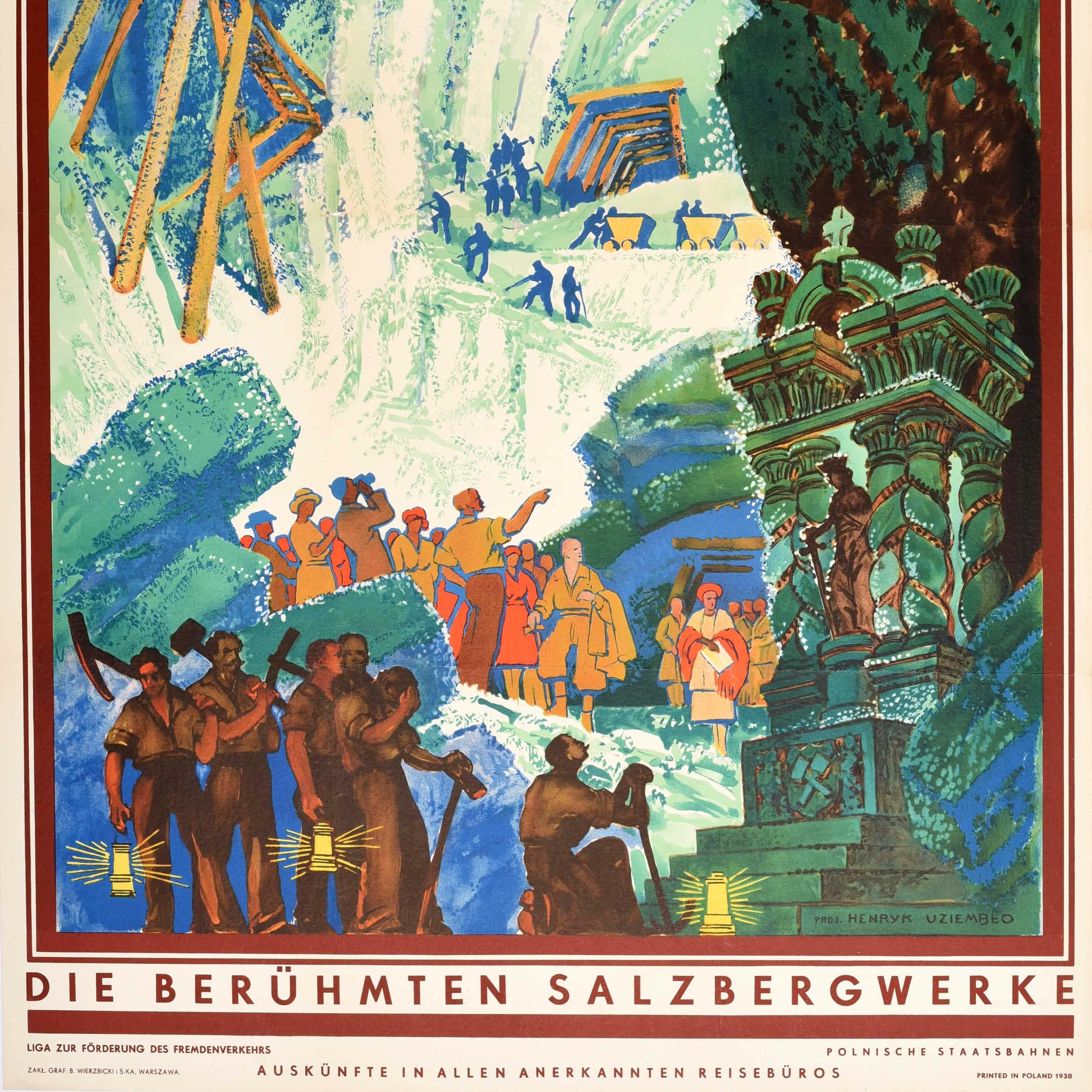 Original Vintage Travel Poster Wieliczka Polen Polen Art Deco Henryk Uziemblo (Polnisch) im Angebot